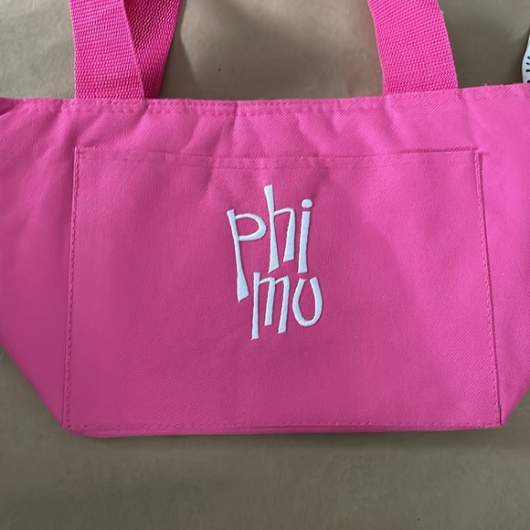 Phi Mu hot pink insulated cooler lunch tote with white embroidered Phi Mu - Picture 4 of 8